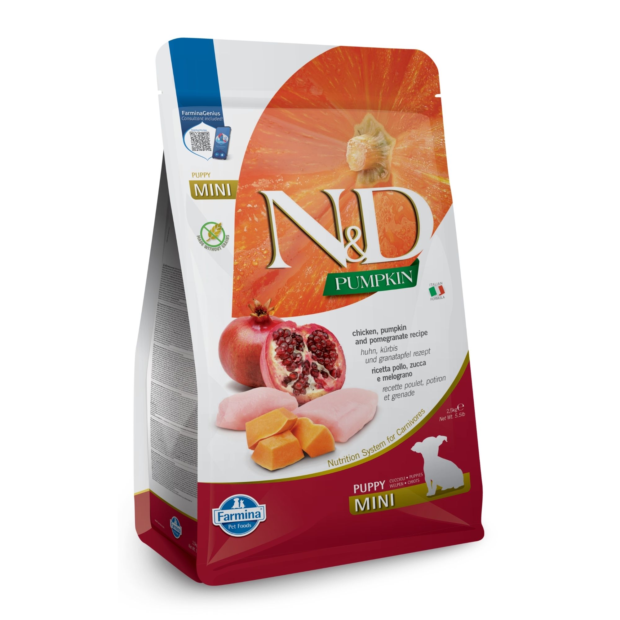 Product N&D Pumpkin Chicken & Pomegranate Puppy MINI 0.800 кг – суха храна без зърнени култури за подрастващи кученца от дребни породи с пилешко, тиква и нар - Image 1