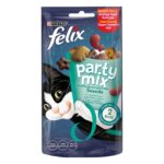 Felix Party Mix Ocean – Хрупкави лакомства за котки в зряла възраст със сьомга, полок и пъстърва, 60 гр
