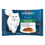 Gourmet Perle – Мокра храна за котки в зряла възраст, мини филета в сос с телешко, заешко, агнешко и пилешко, 4 × 85 г