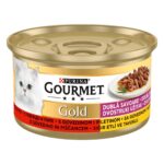 Gourmet Gold Duo – Мокра храна за котки в зряла възраст, хапки в сос с говеждо и пилешко, 85 г