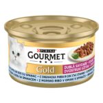 Gourmet Gold Succulent Delights – Мокра храна за котки в зряла възраст, сочни хапки с риба и спанак в сос, 85 г