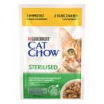 Purina Cat Chow Sterilised – Мокра храна за кастрирани котки над 1 година, хапки в сос с пиле