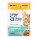 Purina Cat Chow Hairball Control – Мокра храна против космени топки за котки в над 1 година, хапки в сос и пиле