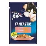 Felix Fantastic Грил – Мокра храна за котки над 1 година, хапки в желе със сьомга, 85 г