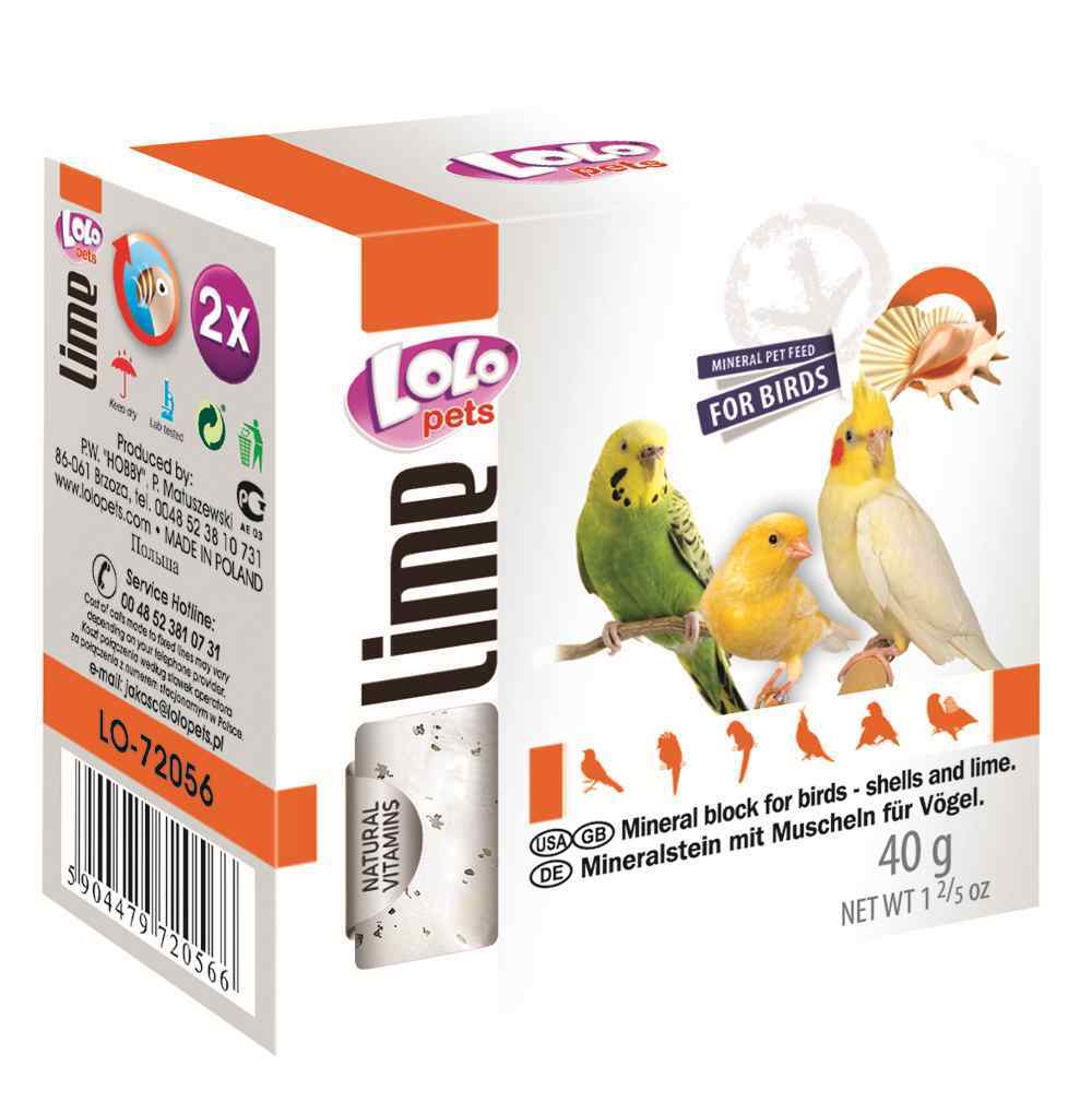 538cefcb45857da712da2cb4f201208d202db581 LOLO Pets 40 гр (2 бр.) – минерални блокчета с морски черупки за малки и средни птици - Image 1