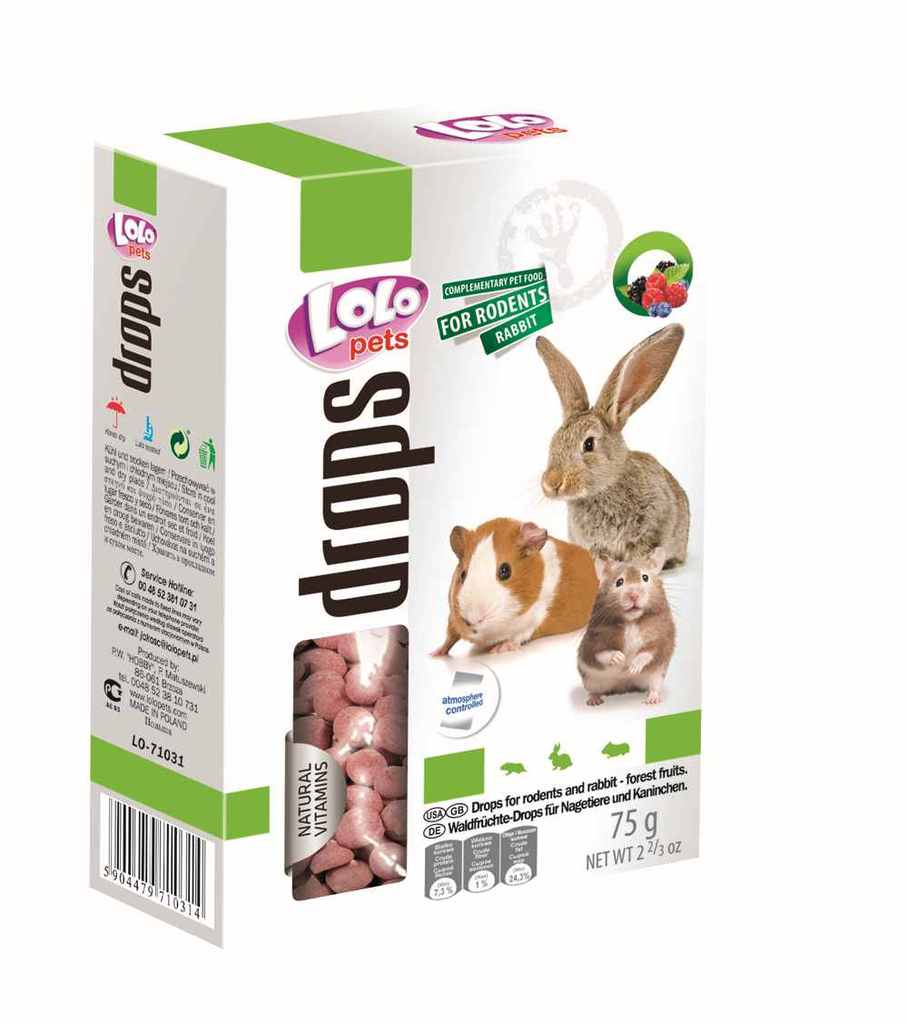 e51f805aed2e267b6e18649330bae7859063dd24 Lolo Pets Drops – дропс с горски плодове за гризачи, 75 гр - Image 1